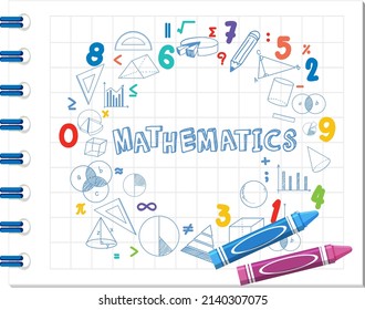 Doodle math formula with Mathematics font on notebook illustration