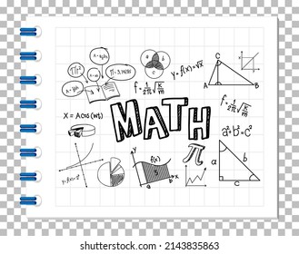 Doodle math formula with Mathematics font on notebook illustration