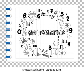 Doodle-Mathematik-Formel mit Mathematik-Schriftart auf Notizbuchseiten-Illustration