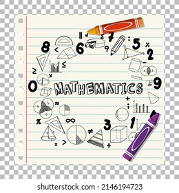 Doodle math formula with Mathematics font on notebook page illustration