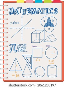 Doodle math formula on notebook page illustration