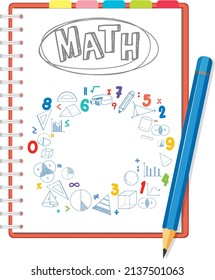 Doodle math formula on notebook page with pencil illustration