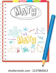 Doodle math formula on notebook page with pencil illustration