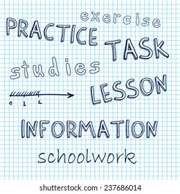 doodle math, lesson, schoolwork, written by hand on a sheet of notebook