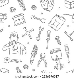 Doodle mechanic seamless pattern background wallpaper vector illustration