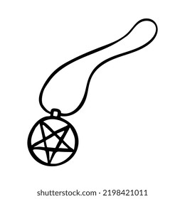 Doodle medallion with pentagram  isolated on white background.  Magic amulet and witchcraft item. Hand-drawn vector illustration