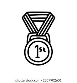 doodle medals. Blank template hand drawn black and white vector illustration.