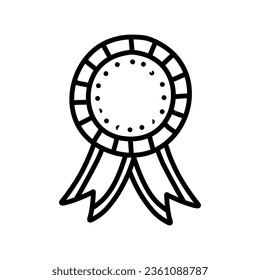  doodle medals. Blank template hand drawn black and white vector illustration.