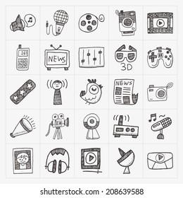 doodle media icons set