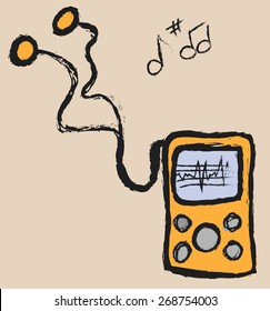 doodle media mp3 player, vector icon