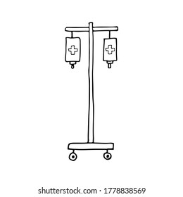 Icono de goteo médico Doodle en vector. Icono de goteo médico dibujado a mano en vector. Icono médico de Doodle