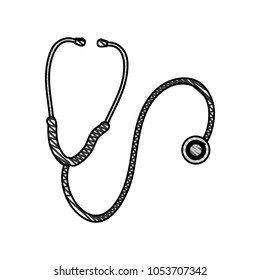 doodle medical stethoscope instrument to heart rhythm