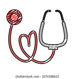 doodle medical stethoscope instrument to heartbeat sign