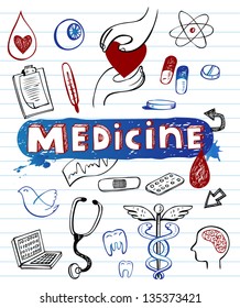 Doodle Medicine icons, vector illustration