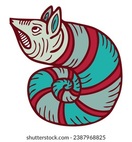 Doodle medieval bestiary style hog snail. Perfect for tee, sticker, card, poster. Hand drawn isolated vector illustration.


