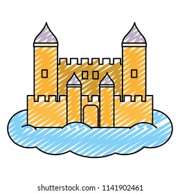 doodle medieval castle architecture style in the cloud