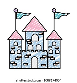 doodle medieval castle building with flags and windows