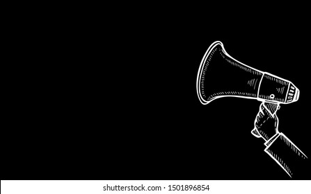  Doodle of Megaphone on black background, Business concept Digital marketing for website, vector illustration 