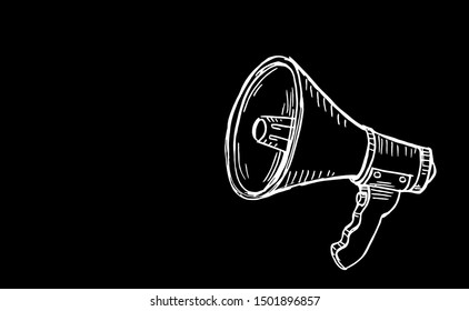  Doodle of Megaphone on black background, Business concept Digital marketing for website, vector illustration 