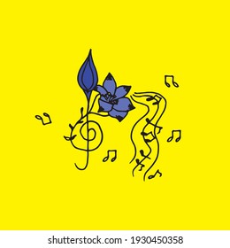 doodle melody art isolated on yellow background. beautiful tune with flower. doodle artistic. black outline, hand drawn vector. wallpaper, cover, poster, banner, card, clipart, sticker, tattoo art. 