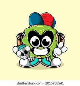 DOODLE MELTED DONUT CHARACTER WITH SKULL COFFEE CUP AND HEADPHONE