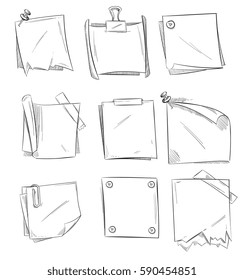 Doodle memo, hand drawn notepaper, art school sketch papers vector stock