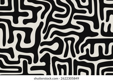 Padrão Doodle Memphis em preto e cinza Vintage Design. Ilustração vetorial