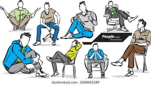 doodle men man guy young sitting down vector illustration