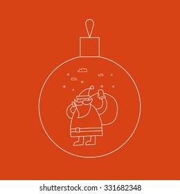 Doodle Merry Christmas and Happy New Year, Santa Claus in a Christmas balls. Flat design.