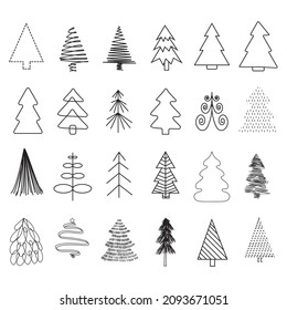 Doodle Merry Christmas Tree Bundle Vector de Ilustración 