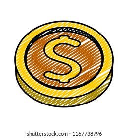 Doodle Metal Cirlce Coin Money Currency