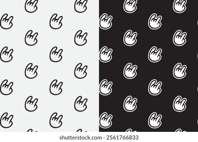 doodle metal hand cartoon seamless pattern on black white background for packaging and merchandise.  retro metal hand pattern background. pattern of funky metal hand cartoon background