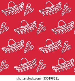 doodle mexican background sombrero and maracas seamless pattern