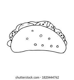 Doodle mexican taco illustration in vector. Hand drawn mexican taco illustration in vector. Doodle mexican food icon