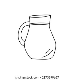 Doodle milk carafe illustration in vector isolated on white. Hand drawn water carafe icon in vector isolated on white. Milk in glass carafe doodle illustration