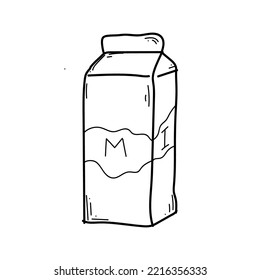 Doodle milk container illustration in vector. Hand drawn bottle isolated on white background. Milk package. Doodle milk jug in vector