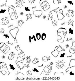 Doodle milk set in circle vector illustration isolated on white background.