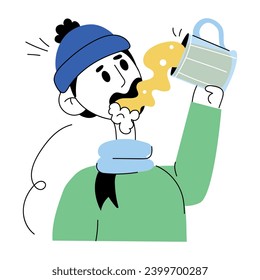 A doodle mini illustration of boy drinking beer 