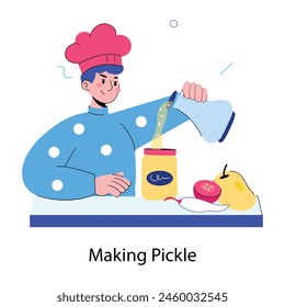 Hier ist eine kleine Doodle-Illustration von Chef Making Pickle 