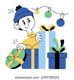 A doodle mini illustration depicting xmas gifts 