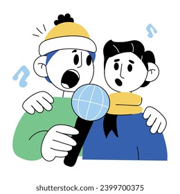 Una mini ilustración de un doodle de amigos cantando juntos 