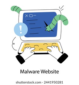 Un doodle mini ilustración de sitio web de malware 