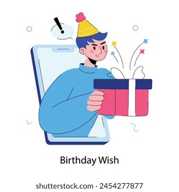 A doodle mini illustration of online birthday wish 