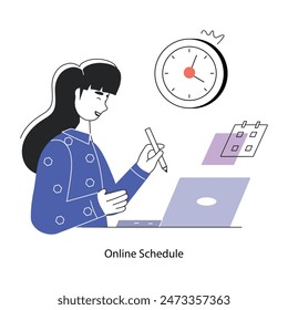 Un doodle mini ilustración de la configuración de la programación en línea 