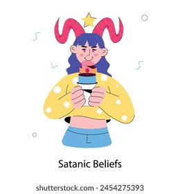 A doodle mini illustration showing satanic beliefs