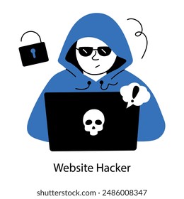 A doodle mini illustration of website hacker 