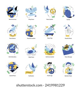 Illustrationen von Doodle Mini, die die Weltfriedlichkeit wiedergeben 

