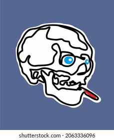 doodle minimalist skull is smoking