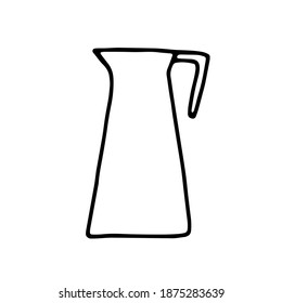 Doodle minimalistic hand drawn jar. Outline jug isolated on white background. Cozy kitchen utensils, cute kitchenware, dishes for tea, coffee, drinks. Water pitcher symbol. Vector ewer illustration