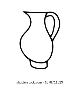 Doodle minimalistic hand drawn jar. Outline jug isolated on white background. Cozy kitchen utensils, cute kitchenware, dishes for milk, coffee, drinks. Water pitcher symbol. Vector ewer illustration